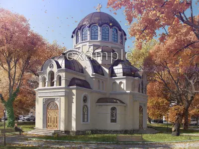 Church with golden dome 3D model