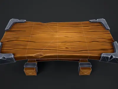 Stylized Carpentry Bench table tools Low-poly 3D model