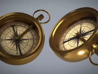 Game Ready Pristine Antique Brass Compass -  Low-poly 3D model