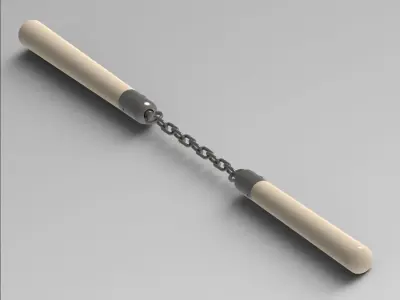 NUNCHAKU wooden stick with chain 3D print model