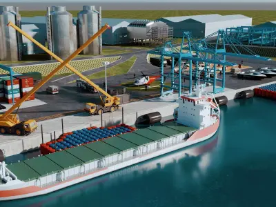 Industrial Marine Terminal And Coastal Factory Scene 3D model