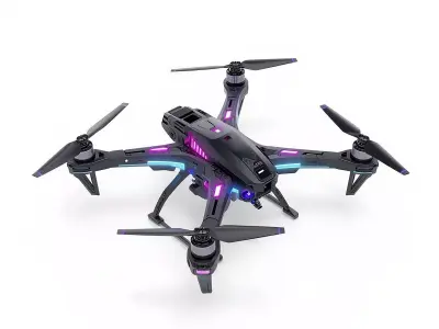 Neon Patrol Drone 3D Model Cyberpunk Quadcopter Low-poly 3D model