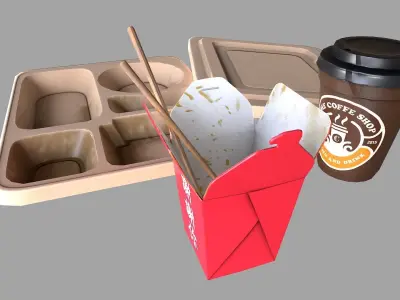 fast food containers  Low-poly 3D model
