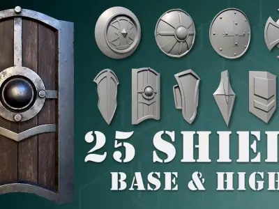 25 Shield Base and High  Low-poly 3D model