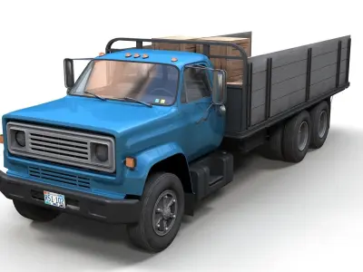 Vintage industrial flatbed truck Low-poly 3D model