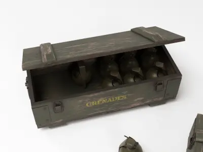 Military Box and Grenades Low-poly 3D model