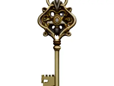 Ornate Gold Key 3D Model Low-poly 3D model