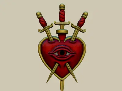 sacred heart  three of swords  gothic wall decor ornament 3D print model