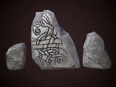 Medieval runic stones Low-poly 3D model