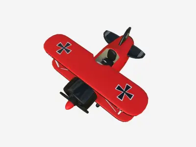 Airplane Cartoon A01 Red - Classic Aircraft Low-poly 3D model
