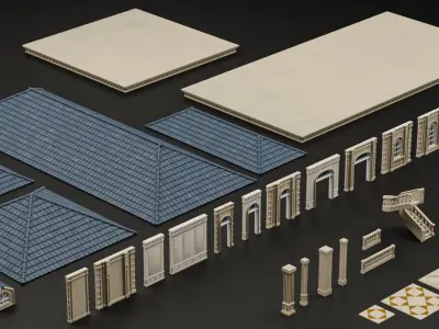 CLASSIC EUROPEAN KITBASH 05 MODULAR BUILDING WITH INTERIOR Low-poly 3D model