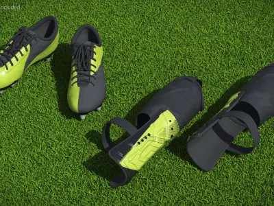 Football Shin Pads with Matching Cleats Green 3D model