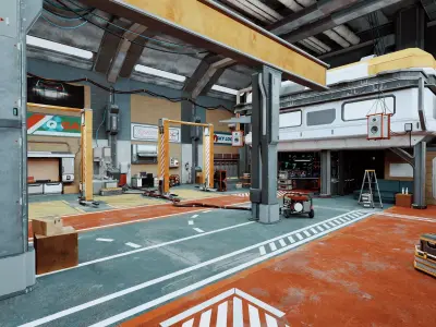 Cyberpunk Garage And Futuristic Mechanical Workshop 3D model