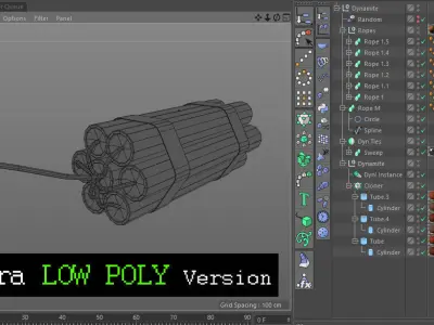 Dynamite Explosive Pack Paper Texture with Extra LowPoly version Low-poly 3D model