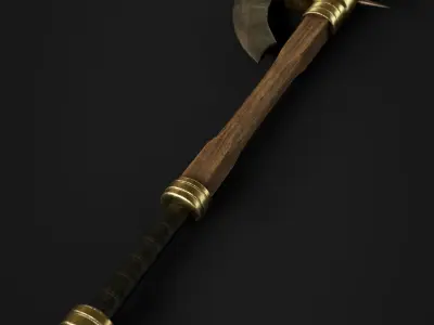 Gold Battle Axe Low-poly 3D model