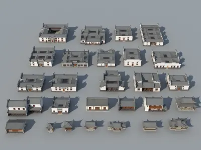 town Chinese style commercial residential buildings 3D model get
