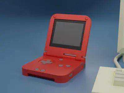 Retro Computer Gameboy and Joystick Low-poly 3D model