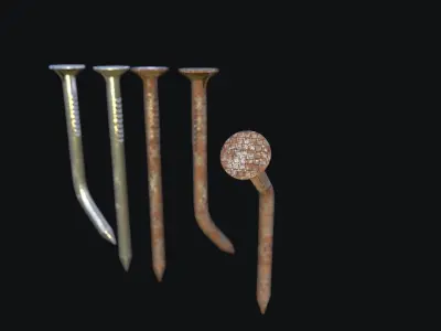 OLD HAMMER WITH NAILS Low-poly 3D model