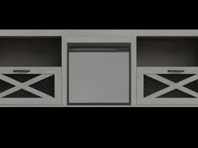 Fireplace Tv Stand Stone Grey Low-poly 3D model