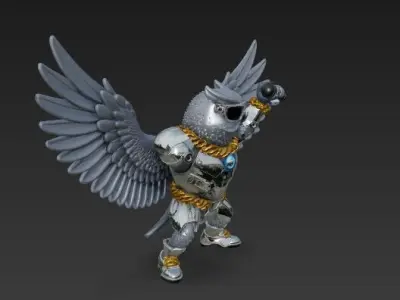 Robot Owl Metal Star Armored Winged Vocalist 3D Print Model 3D model