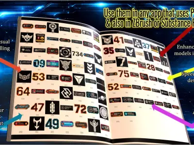 Sci-Fi Sign Decals Maker PNGs Substance ZBrush and all apps Texture