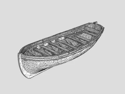 Traditional wooden rowboat Low-poly 3D model