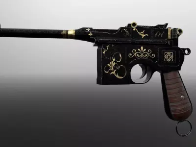 Mauser C96 German WW2 pistol Low-poly 3D model