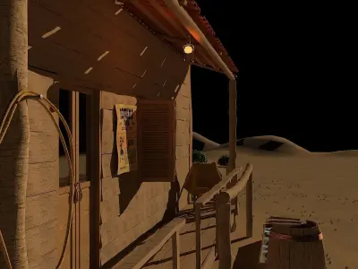 Western saloon in desert Low-poly 3D model