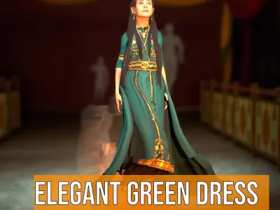 Elegant Green Dress model pack Low-poly 3D model