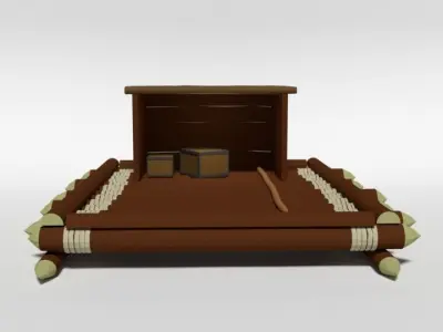 Low Poly Cartoon Wooden Raft Low-poly 3D model