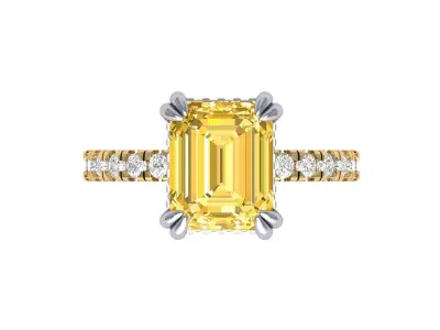 Yellow Emerald Solitaire Ring With Side Stone 3D print model