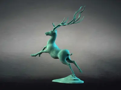 Antelopes bronze deer animal sculptures 3D model