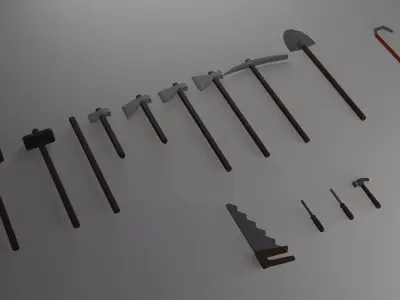 Low poly tools set of 3D model