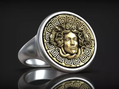 Medusa Gorgona Head Greek Traditional Ornament Coin Ring 3D print model