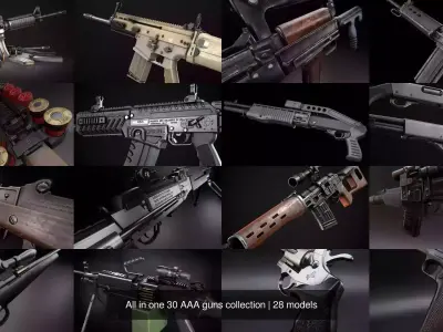 All in one 30 AAA guns collection 3D Model Pack