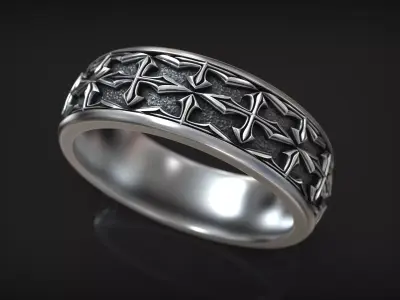 Medieval Gothic Cross Pattern Band Vintage Biker Ring 3D print model