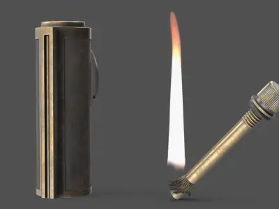 Vintage Permanent Match Lighter Brass and Leather 3D model