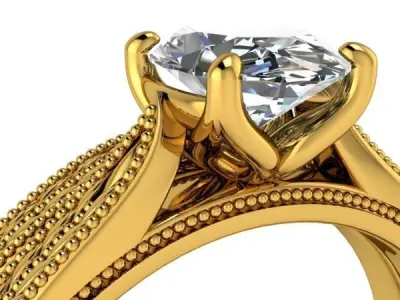 Antique Oval Hand Engrave Design Classic WeddingRing Set Jewelry 3D print model