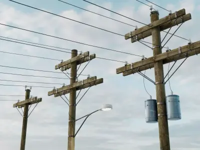 Wooden Utility Pole 3D model