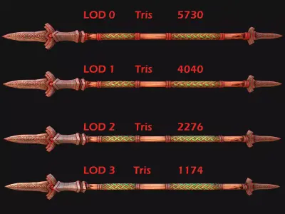 Medieval Wooden Spear Glaive Halberd Weapon Low-poly 3D model