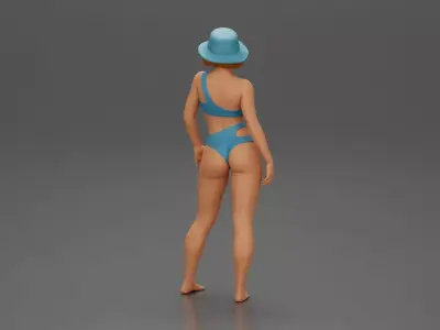 Stylish woman modeling modern asymmetric and hat 3D print model