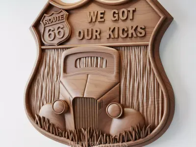 Route 66 Sign CNC - Vintage Car Plaque STL - 3D Garage Sign  3D model