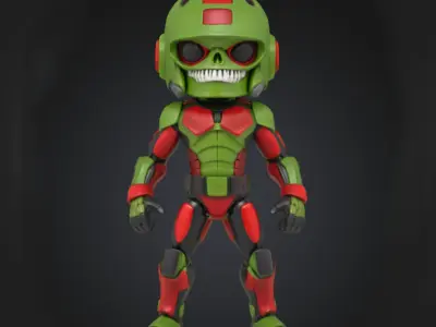 Stylized Sci-Fi Skull Warrior 3D Model - Rigged 3D model