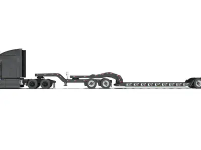 Semi Truck with Lowboy Trailer 3D model