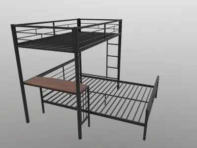 Metal Bunk Bed With Desk 3D model