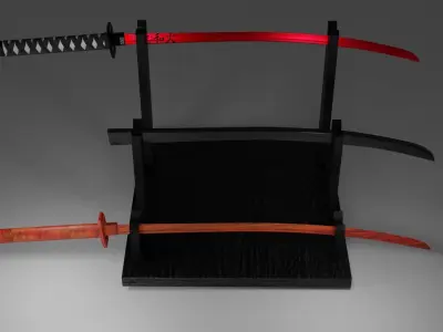 Low Poly red katana  Low-poly 3D model