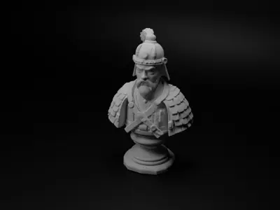Feudal Japanese Soldier Bust Chess 3D print model shop