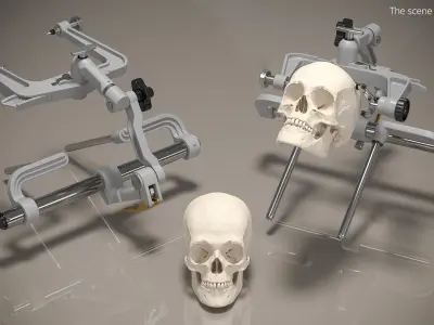 Neurosurgical Cranial Fixation Device with Skull 3D model