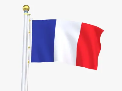 FranceFlagStandPoleAnimated 3D model