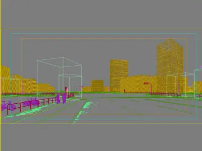 Architecture city with tall buildings and bike lane 3D model